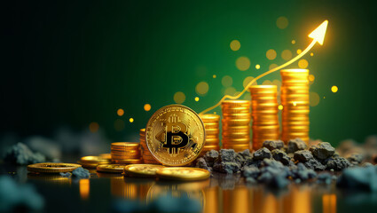 Investment Visual: Bitcoin Growth in Green Radiance