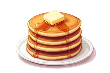 Delicious fluffy pancakes with melted butter and syrup a tempting breakfast illustration in warm isolated on transparent background