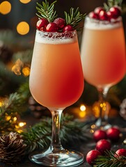 "Vintage Holiday Table Setting with Colorful Drinks"