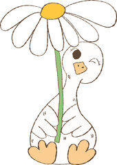 Cute Spring Silly Goose Doodle Hand Drawn with Daisy
