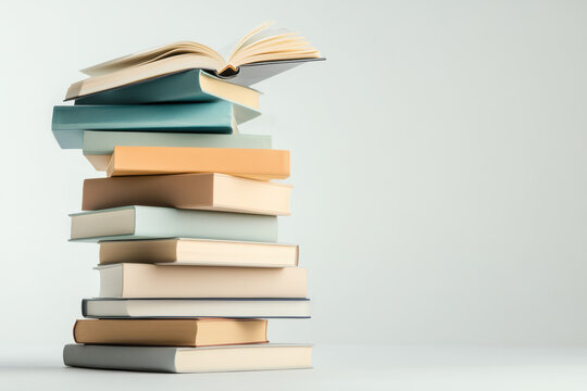 A sleek stack of contemporary books with a unique twist. The top book slightly levitates, adding a futuristic and artistic touch to this modern arrangement.