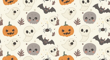 Fototapeta premium Whimsical Halloween Kawaii Pattern AI Generated