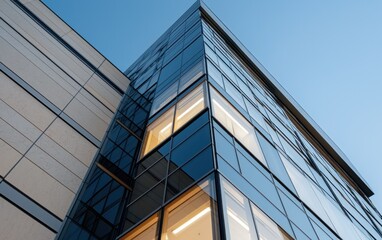 Obraz premium Modern Glass Building at Dusk