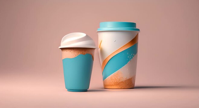 A disposable cup filled to the brim with a light colored heavily textured frothy beverage 4K vertical