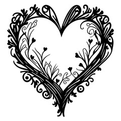 Stylized Heart Shaped Silhouette with Floral Ornaments and Romantic Elements