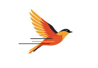 Vector Bird Flying Illustration Orange, Yellow, and Black Colors, Design Concept for Travel, Freedom, and Speed.