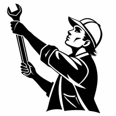Mechanic with wrench silhouette vector illustration