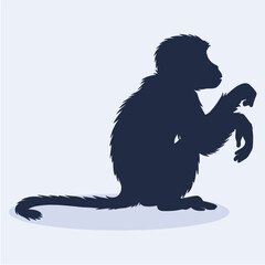 Sitting Monkey Silhouette with Curled Tail – Wildlife Vector Illustration