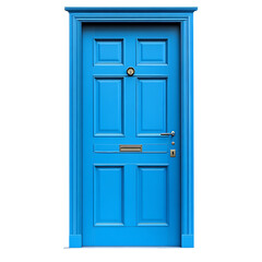 Bright blue closed door transparent background