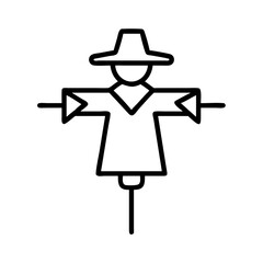 Scarecrow outline icon vector illustration of farm scarecrow for autumn harvest decoration and halloween 