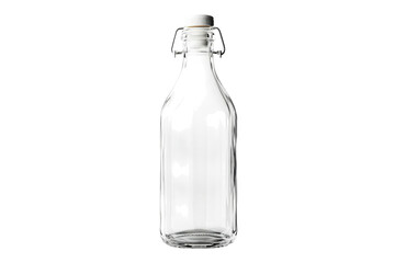 Elegant empty glass bottle with a swing top closure against a minimalist white background isolated on transparent background