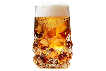 Frothy golden beer in a textured glass bubbly and refreshing bright studio lighting clean background isolated on transparent background