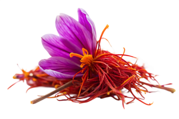 A saffron pistil displayed against isolated on white background PNG. GENERATIVE AI