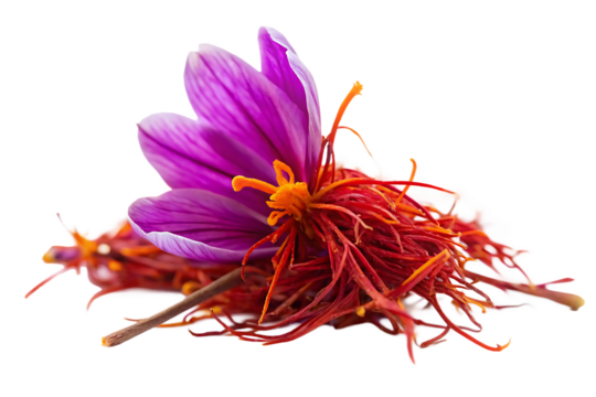 A saffron pistil displayed against isolated on white background PNG. GENERATIVE AI