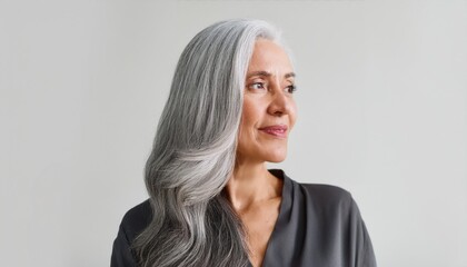 Fototapeta premium beautiful woman with Natural Gray Hair Styled Elegantly