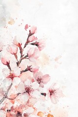 Beautiful watercolor painting featuring blooming pink cherry blossom branches
