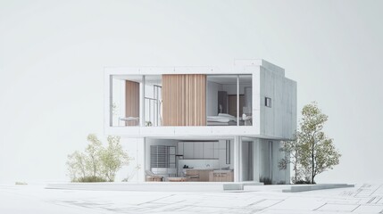Modern Concrete House Design, Architectural Visualization, Studio Interior