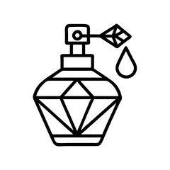 Elegant perfume bottle with geometric design and leaf atomizer vector illustration for beauty products ads