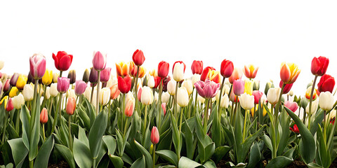 A tulip field isolated on white background PNG. GENERATIVE AI