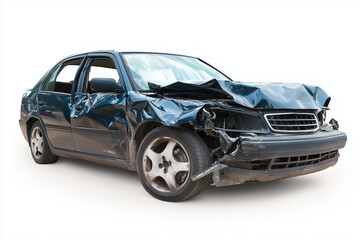 Detailed wrecked car photo on white