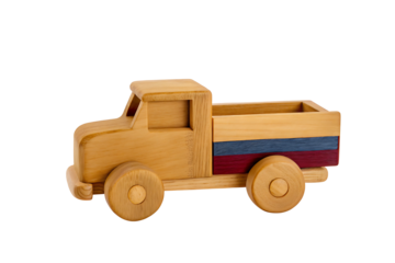  A wooden toy truck isolated on white background PNG. GENERATIVE AI