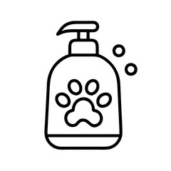 Pet shampoo bottle with paw print outline vector illustration for grooming and care products design
