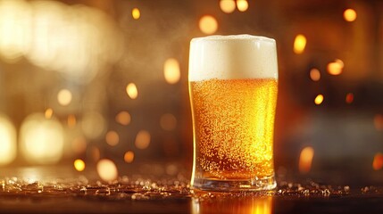 Beer foam rising above the rim of the glass 