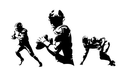 American football, group of football players. Set of abstract isolated vector silhouettes