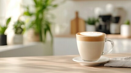 Obraz premium Cappuccino with beautiful milk foam on the kitchen table 