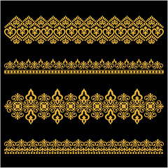 An original vintage-style design featuring an ornate heraldic crest with calligraphic details and a floral filigree pattern used as a horizontal divider