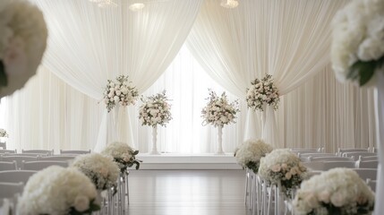 Elegant wedding ceremony venue with floral arrangements