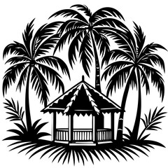 Obraz premium Palm trees around a tropical hut