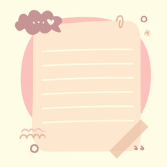 Cute Pink Memo Note with Cloud and Heart