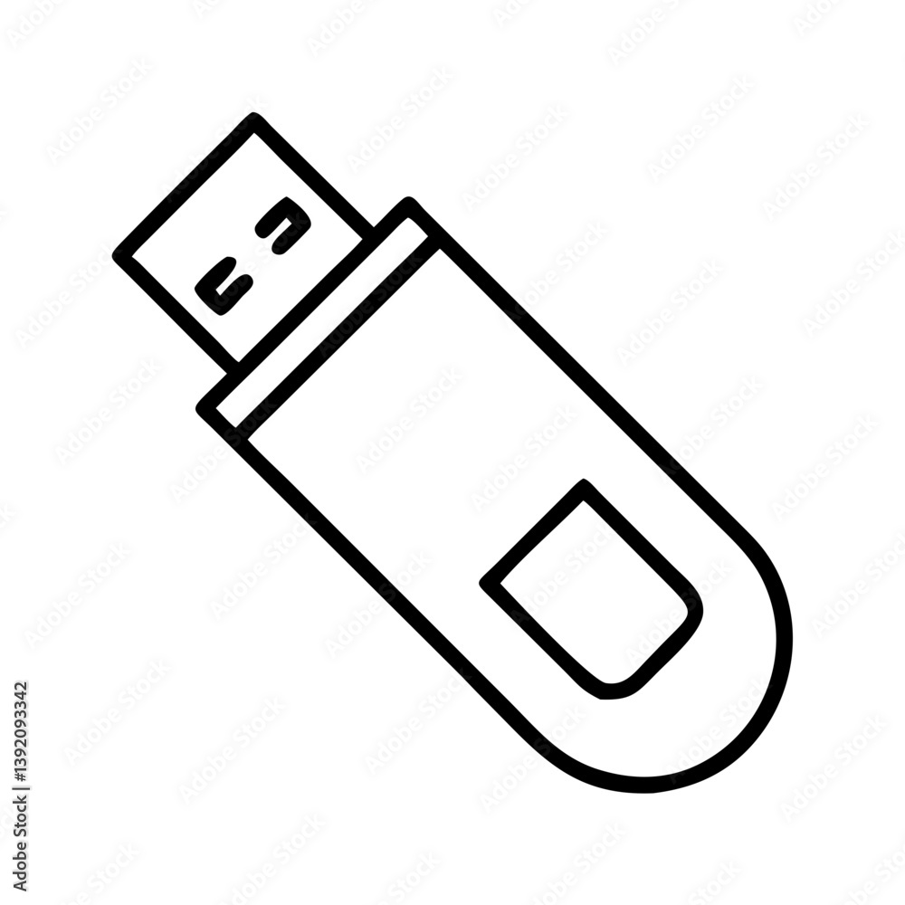 Poster usb flash drive vector icon for data storage and file transfer in portable memory stick outline desi