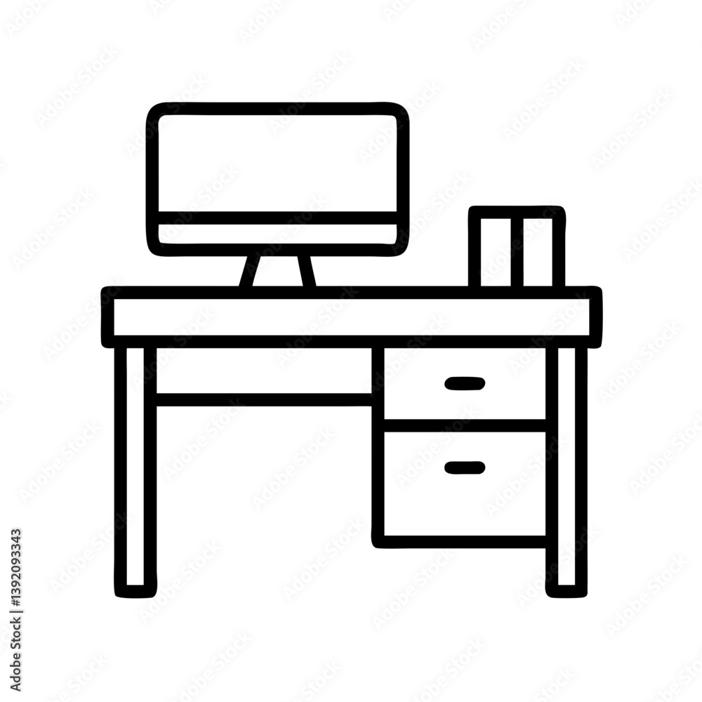 Fototapete office desk with computer workstation and drawers for study or work from home concept vector icon ar