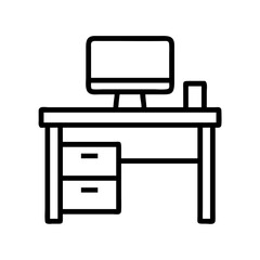 Office desk computer setup icon vector illustration for workspace furniture and equipment concept design