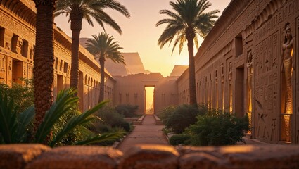 Naklejka premium Egyptian Palace at Sunrise - AI Generated