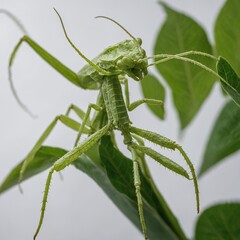 green grasshopper on a leaf