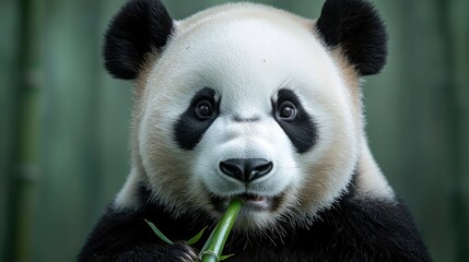 Fototapeta premium Close-up of a panda eating bamboo