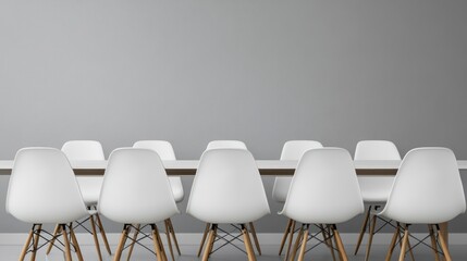 Empty conference room, meeting table, white chairs