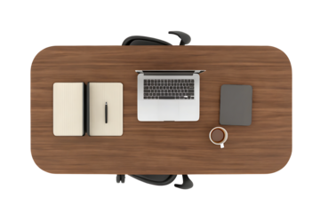 office desk and chair top view isolated on white background. GENERATIVE AI