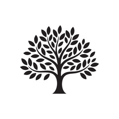Fototapeta premium Tree with leaves and roots silhouettes on white background. Flat vector illustration