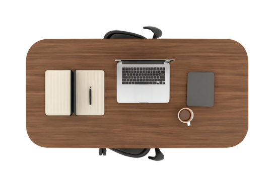 office desk and chair top view isolated on white background. GENERATIVE AI