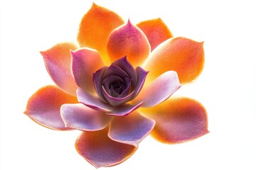 Fototapeta premium A vibrant Echeveria succulent, showcasing its orange and purple hues, isolated on a white background.