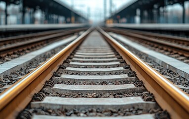 Receding Train Tracks on a Cloudy Day