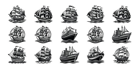 Ship silhouette vector art on the sea