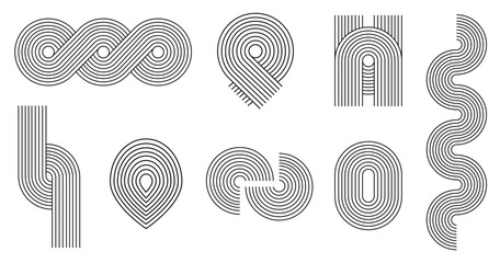 Boho zen arch set. Minimal boho arch. Simple line rainbows. Vector abstract shape, outline arc. Modern trendy decorative element rainbow arc collection. Contemporary nursery bohemian illustrations. 