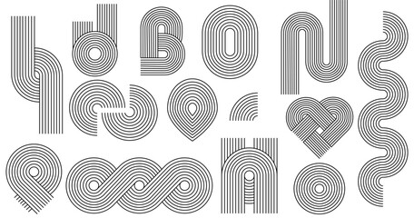 Boho zen arch set. Minimal boho arch. Simple line rainbows. Vector abstract shape, outline arc. Modern trendy decorative element rainbow arc collection. Contemporary nursery bohemian illustrations. 