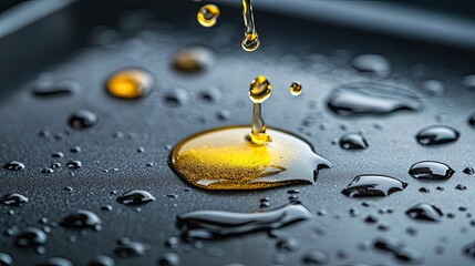 Metal frying pan with oil drops 