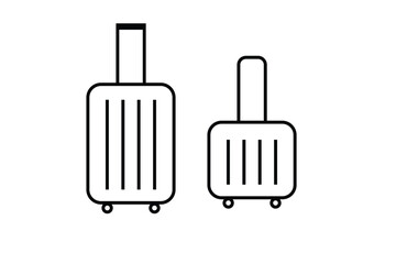 vector icons of suitcases, travel bags, and briefcases.